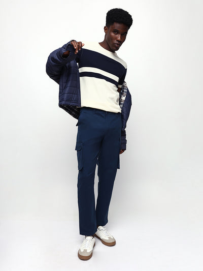 Men's Off White Striped Round Neck Relaxed Fit T-shirt