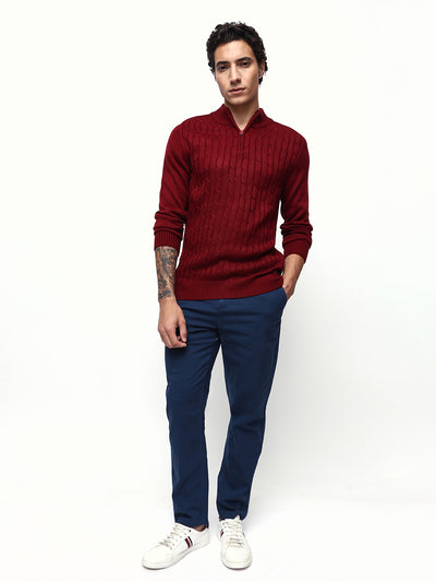 Men's Cable Knit Solid Mock Collar Pullover Sweater