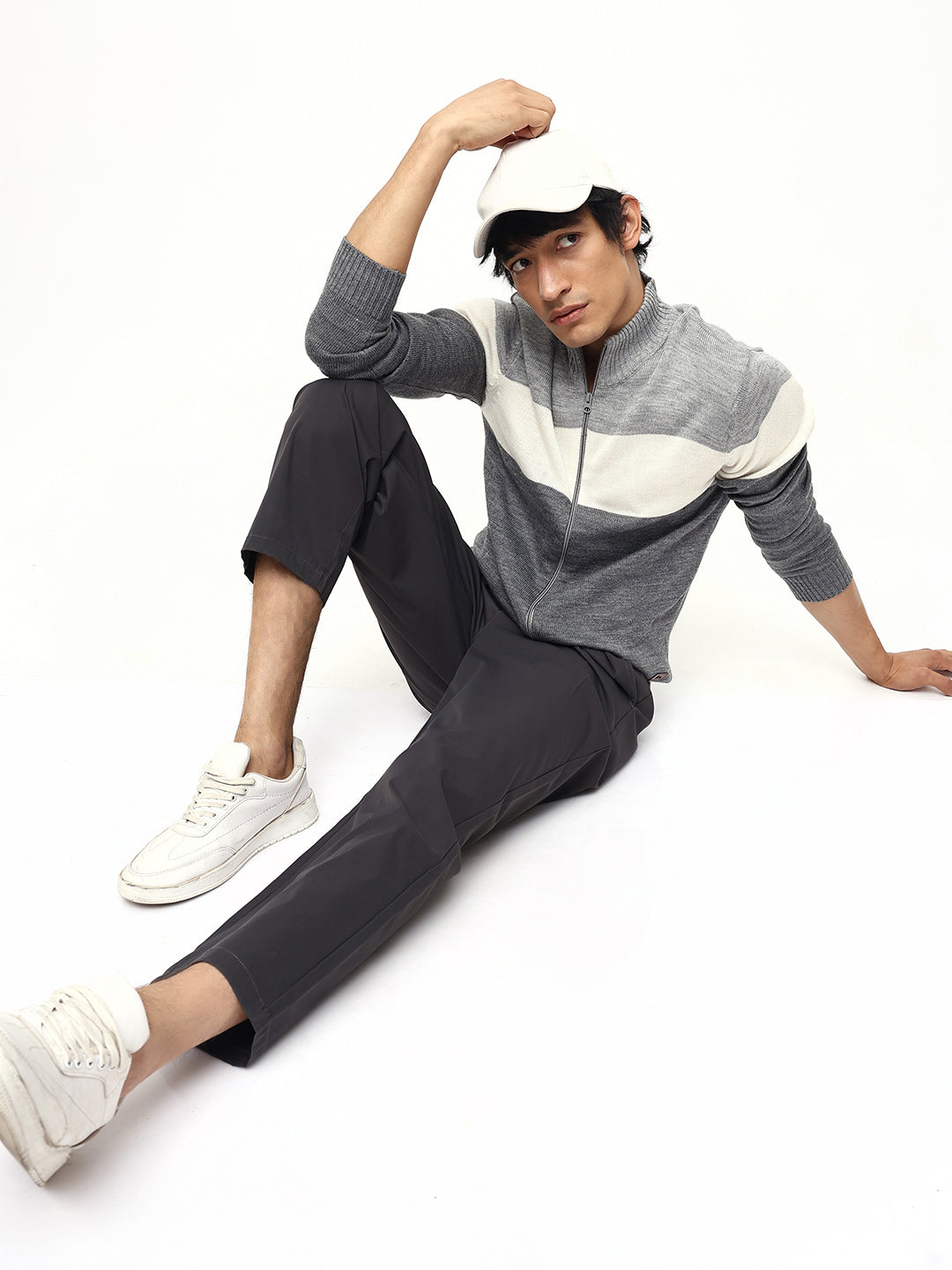 Men's Mock Regular Fit Solid Grey Full Sleeves Sweater