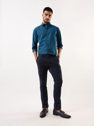 Men Teal Solid Spread Collar Full Sleeves Regular Fit Casual Shirt