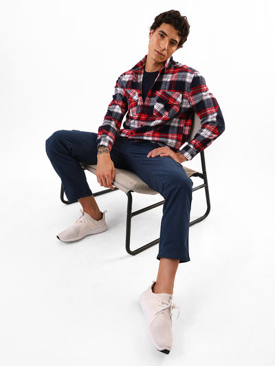 Men's Maroon Flannel Checks Spread Collar Relaxed Fit Casual Shirt