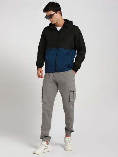 Men's Hooded Regular Fit Colourblock Blue Jackets
