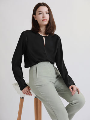 Stylised V-neck Regular Fit Solid Black Top