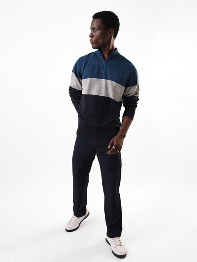 Men's Colourblocked Mock Collar Pullover Sweater