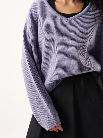 DL Woman Lilac Solid V- Neck Sweater