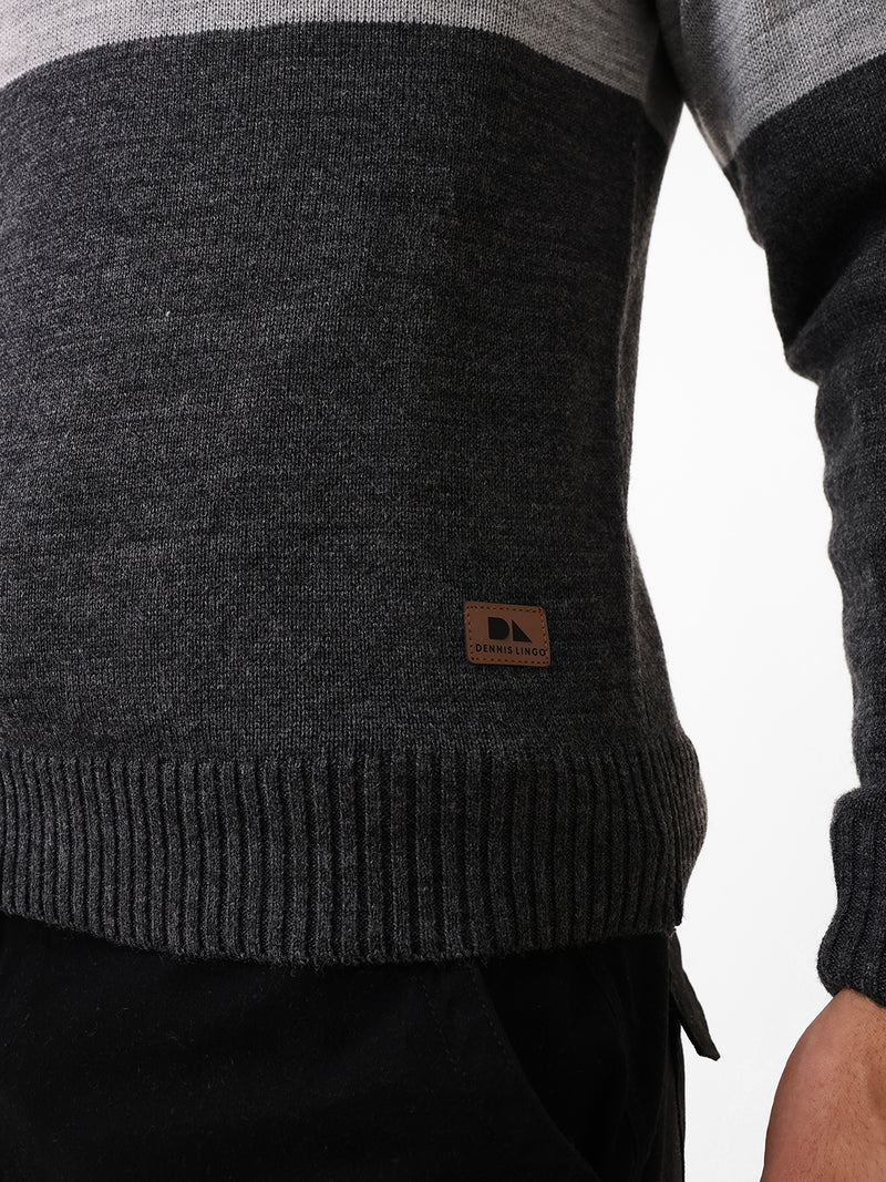Men's Colourblocked Mock Collar Pullover Sweater