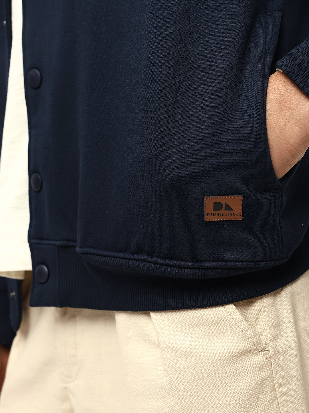 Men's Navy Blue Solid Rib Collar Full Sleeves Sweatshirt