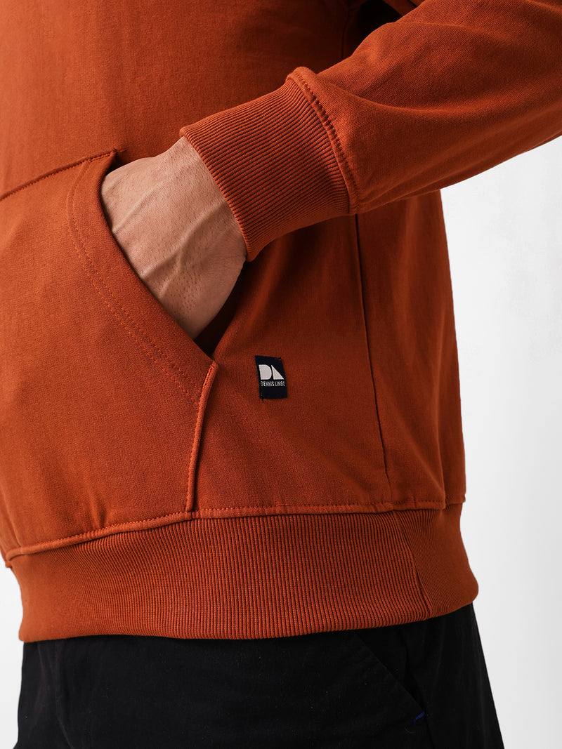 Men's Brown Solid Hooded Pullover Fleece Sweatshirt