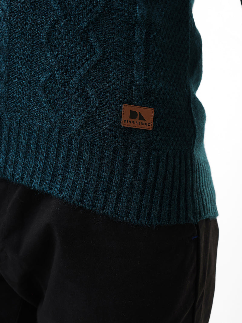 Men's Solid Cable Knit Hooded Front-Open Sweater