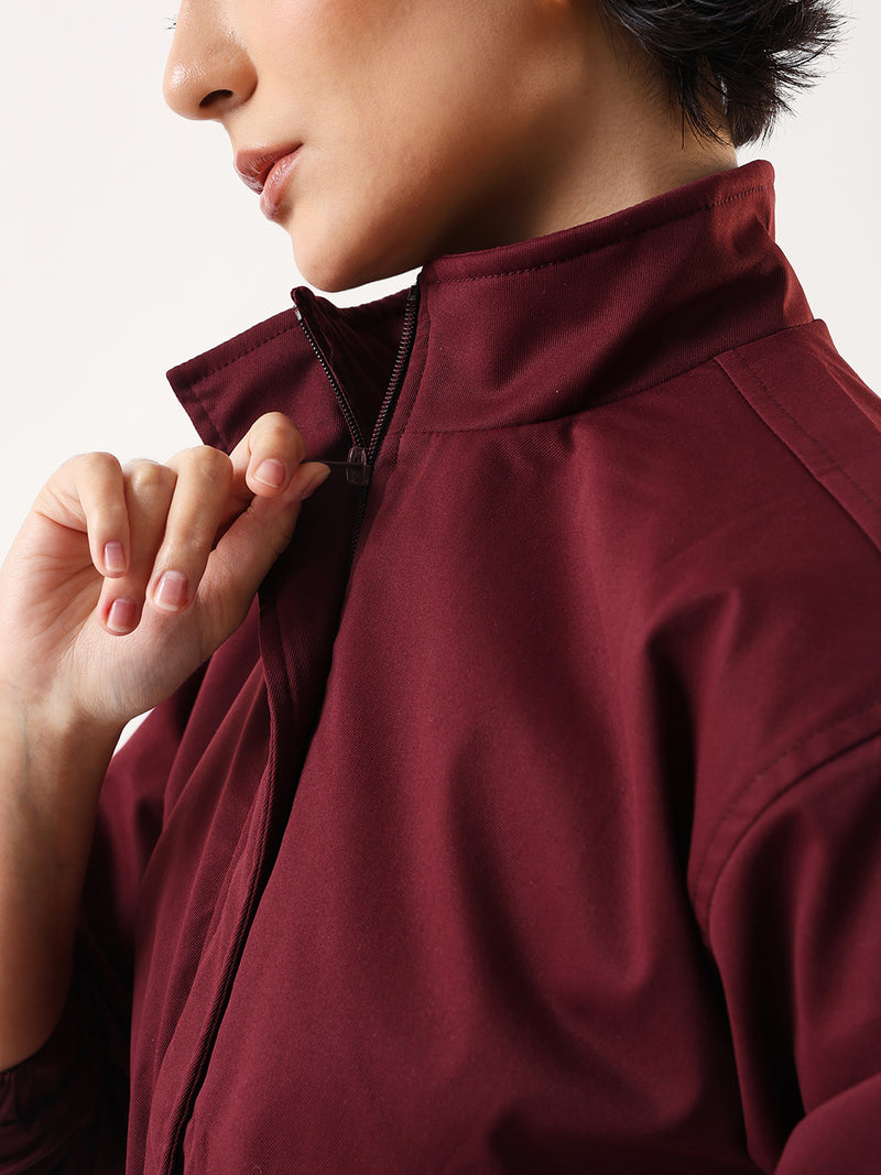 DL Woman Cream Solid Mock Collar Full Sleeves Jacket