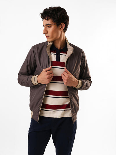 Men's Solid Mock Neck Full Sleeves Reversible Puffer Jacket
