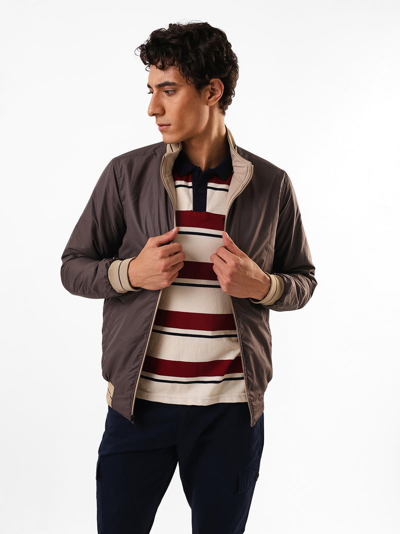 Men's Solid Mock Neck Full Sleeves Reversible Puffer Jacket