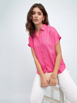 Women Spread Collar Relaxed Fit Solid Pink Shirt