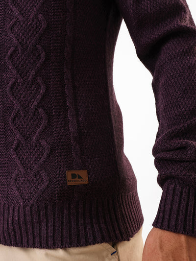 Men's Solid Cable Knit Hooded Front-Open Sweater