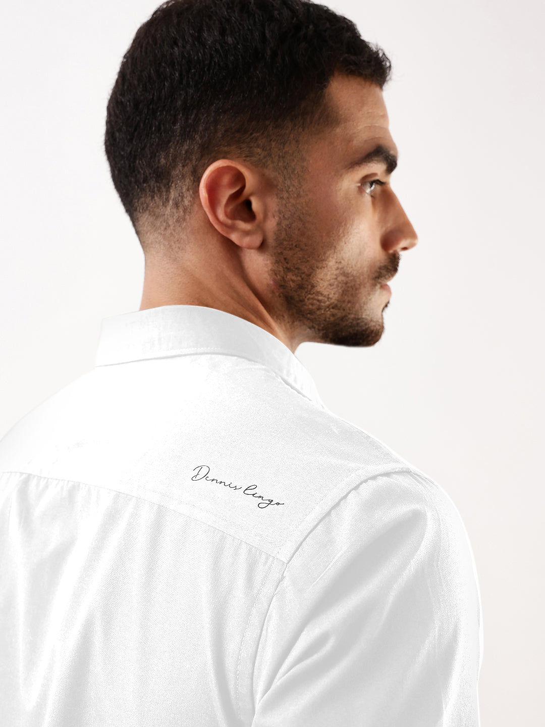 Men White Solid Spread Collar Full Sleeves Regular Fit Casual Shirt