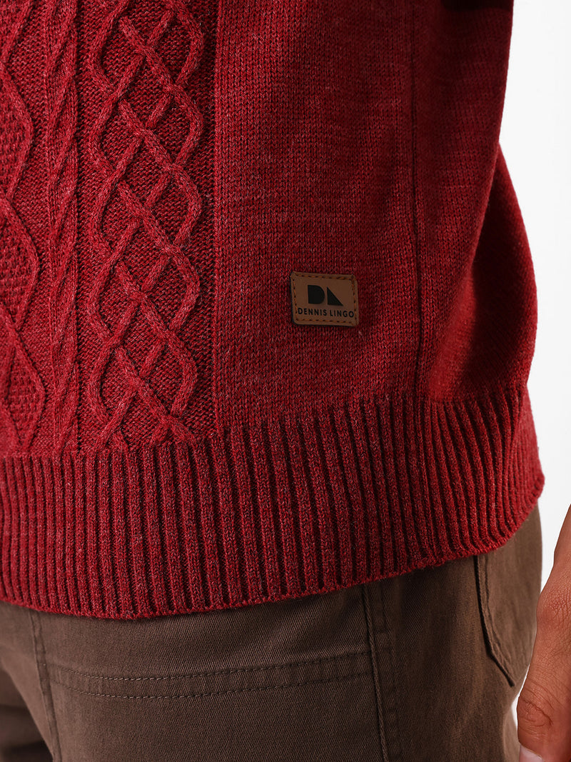 Men's Colourblocked Cable Knit Turtle Neck Pullover Sweater