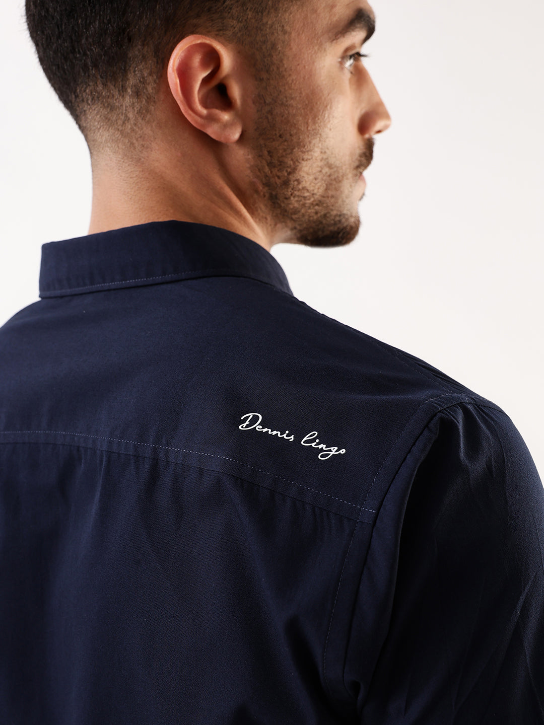 Men's Navy Solid Spread Collar Full Sleeves Regular Fit Casual Shirt