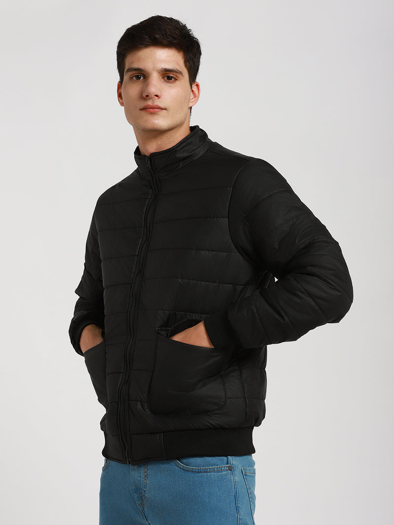 Dennis Lingo Men's High Neck Regular Fit Solid Quilted Navy Jackets