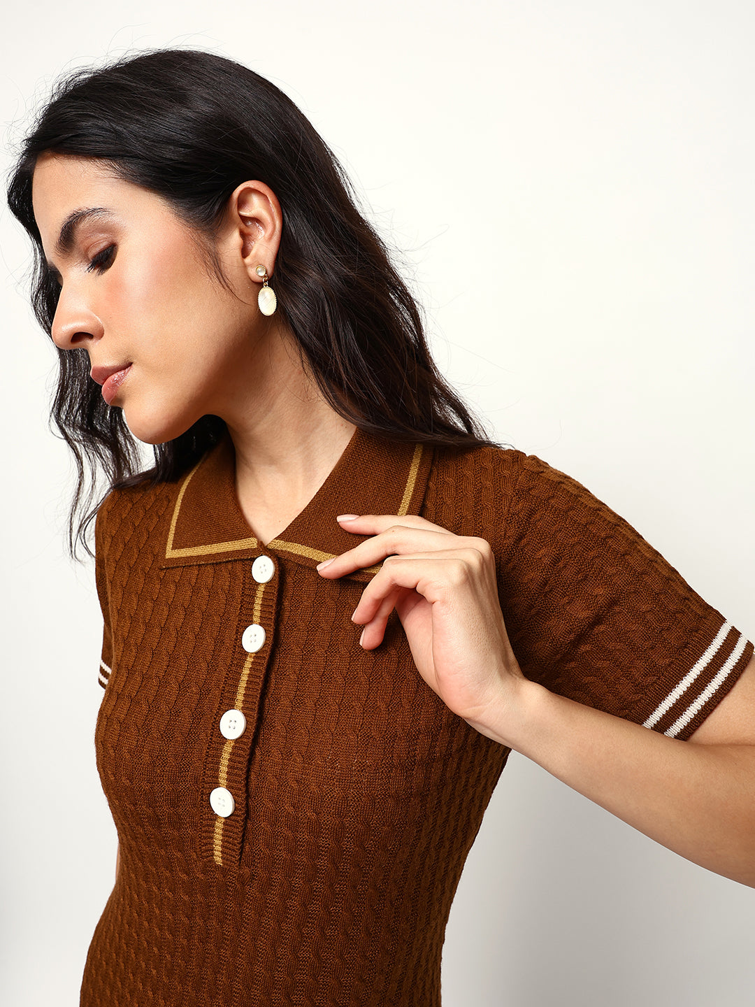 Solid Half Sleeves Spread Collar Shirt Dress