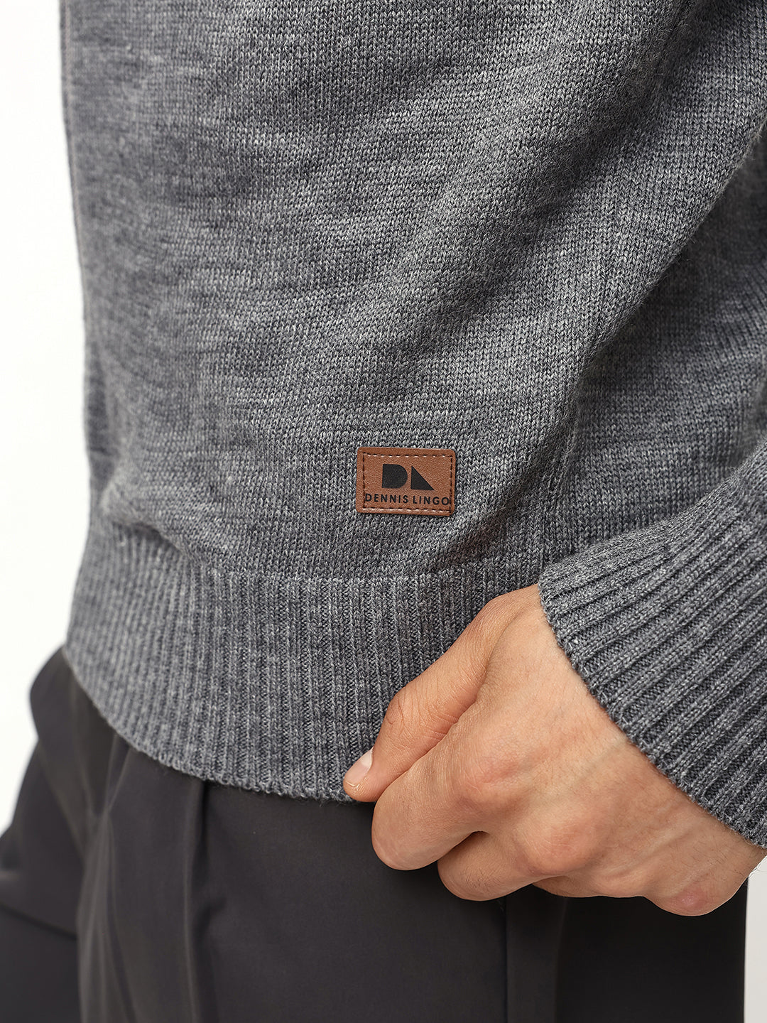 Men's Mock Regular Fit Solid Grey Full Sleeves Sweater