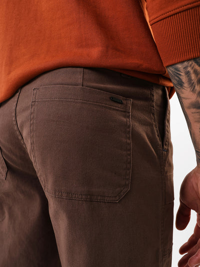 Men's Solid Cotton Relaxed Fit Mid-Rise Cargo Trousers