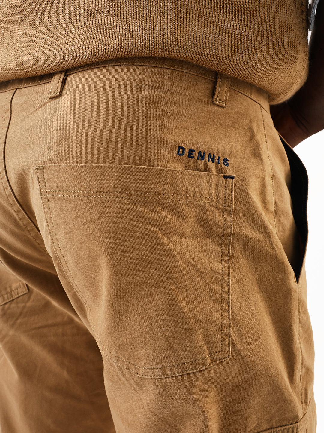 Men's Khaki Solid Slim Fit Cargo Trouser