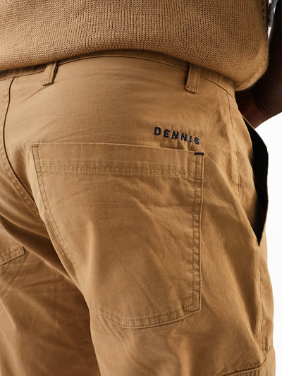 Men's Khaki Solid Slim Fit Cargo Trouser