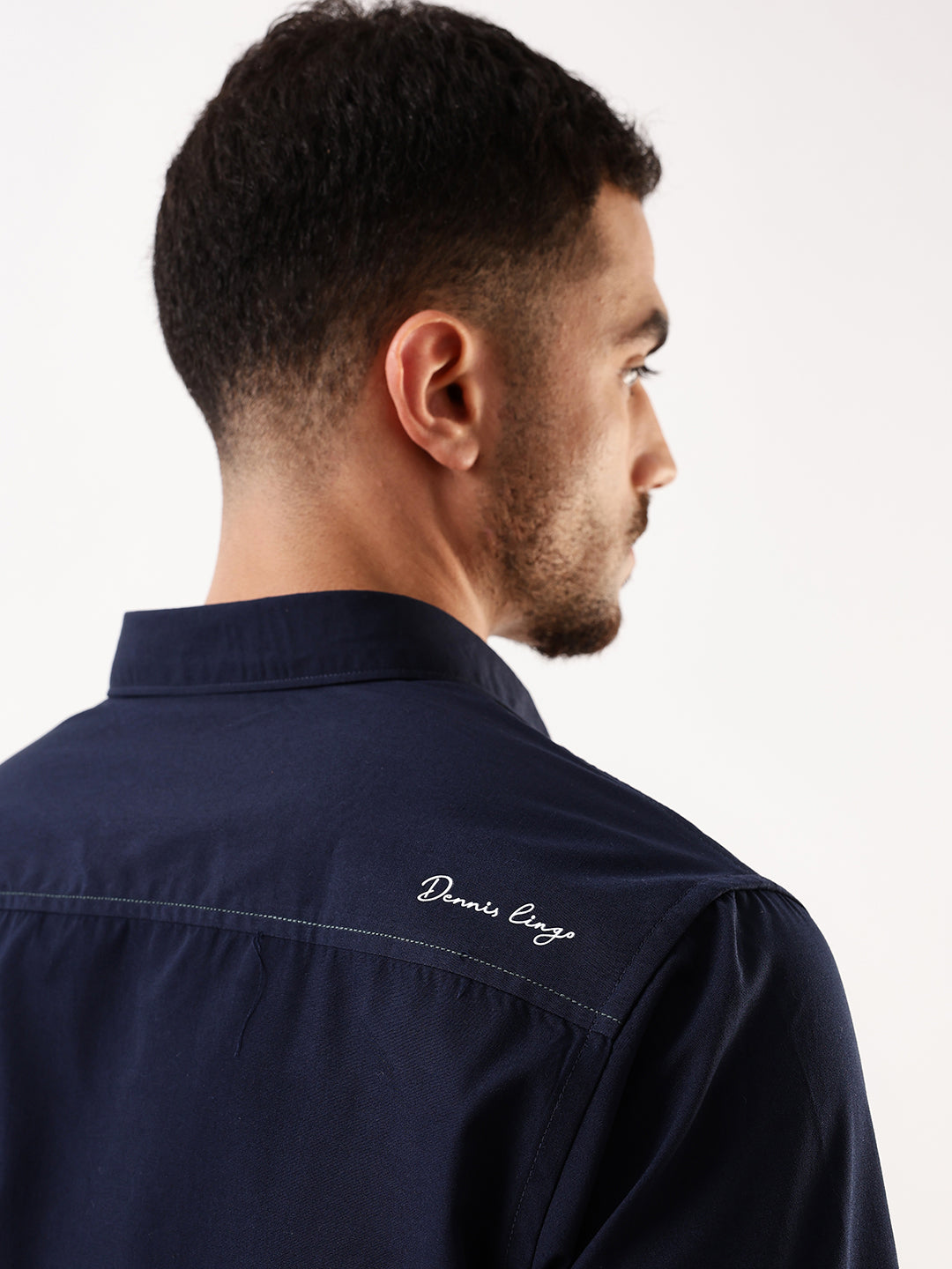 Men's Navy Solid Spread Collar Full Sleeves Regular Fit Casual Shirt