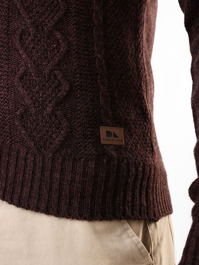 Men's Solid Cable Knit Hooded Front-Open Sweater