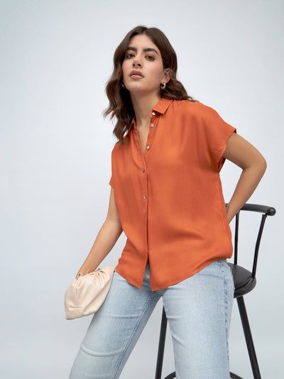 DL Woman rust Extended Sleeves Relaxed Fit Boxy Casual Shirt