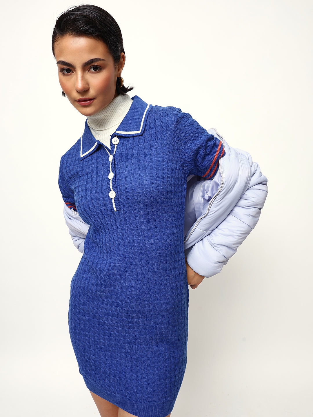 Solid Half Sleeves Spread Collar Shirt Dress