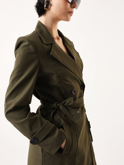 DL Woman Solid Full Sleeves Lapel Collar Trench Coat