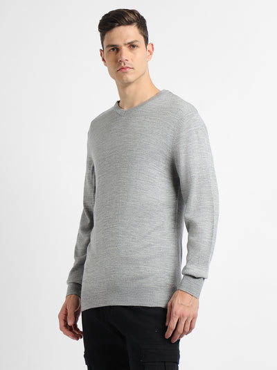 Dennis Lingo Men's Lt Grey Mel Tipping  Full Sleeves Pullover Sweater