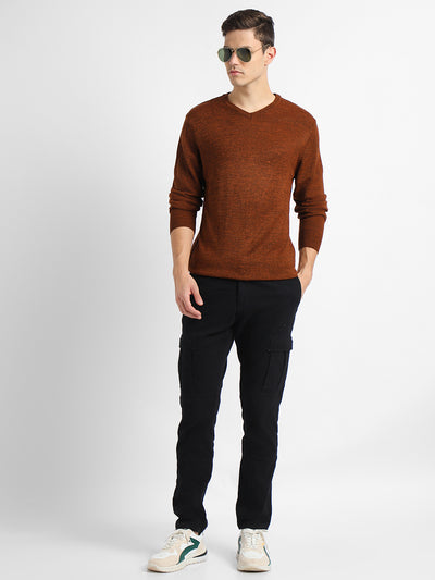 Dennis Lingo Men's Rust Tipping  Full Sleeves Pullover Sweater