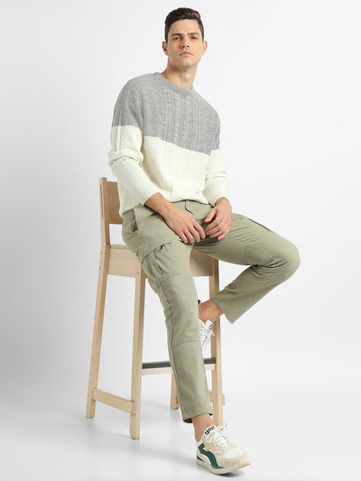 Men's Off-White ColorBlock Round Neck Pullover Sweater