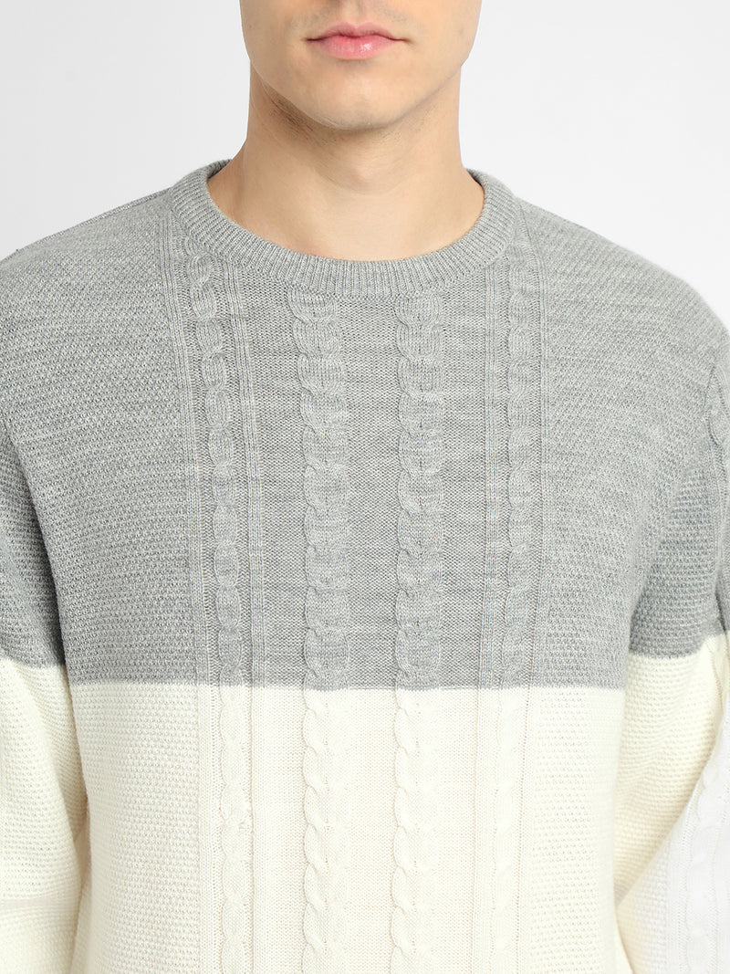 Men's Off-White ColorBlock Round Neck Pullover Sweater