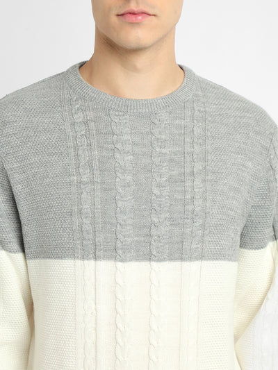 Dennis Lingo Men's off white Colorblock  Full Sleeves Pullover Sweater