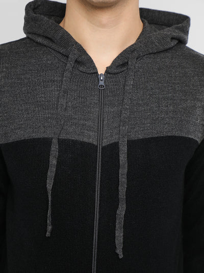 Dennis Lingo Men's Anthra Mel Solid Hoodie Full Sleeves Full Zip Sweater