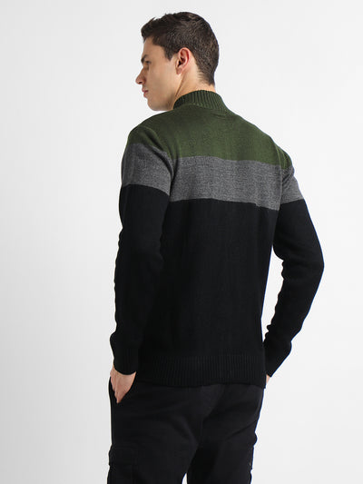 Dennis Lingo Men's Mock Regular Fit Solid Olive Sweater
