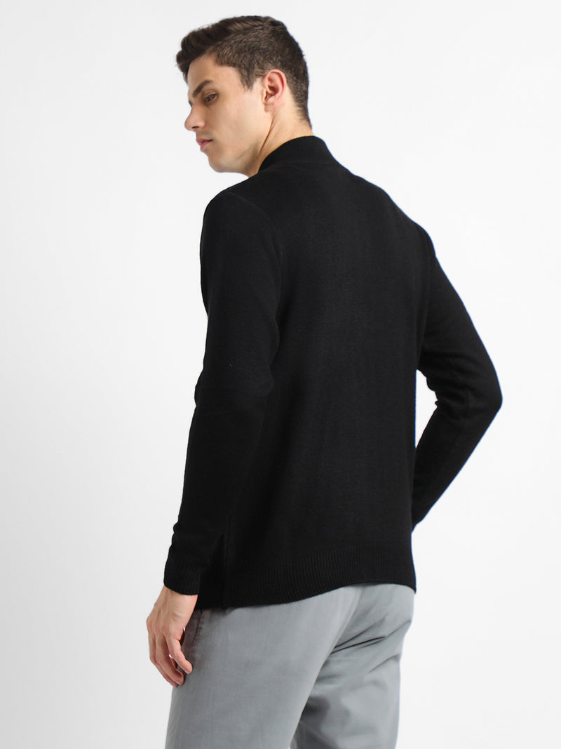 Dennis Lingo Men's Mock Regular Fit Solid Black Sweater