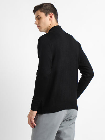 Dennis Lingo Men's Black Solid Mock Full Sleeves Full Zip Sweater