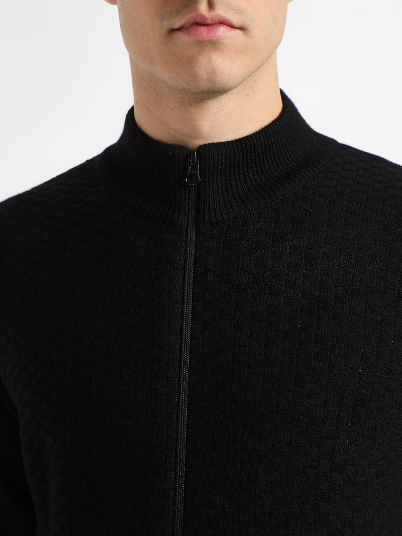 Dennis Lingo Men's Mock Regular Fit Solid Black Sweater