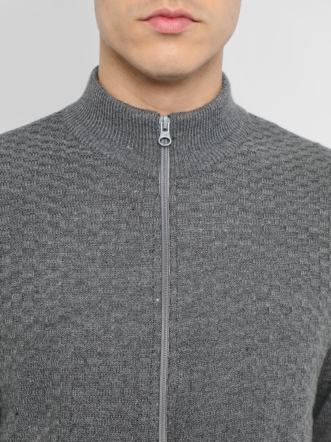 Dennis Lingo Men's Mid grey Mel Solid Mock Full Sleeves Full Zip Sweater