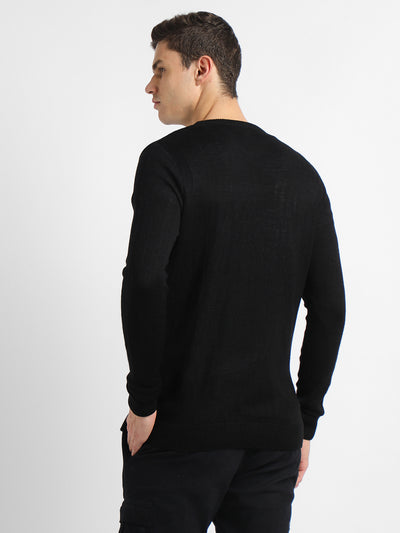 Dennis Lingo Men's Black Solid  Full Sleeves Pullover Sweater