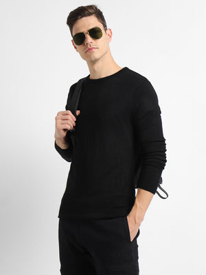Men's Black Solid Acrylic Pullover sweater