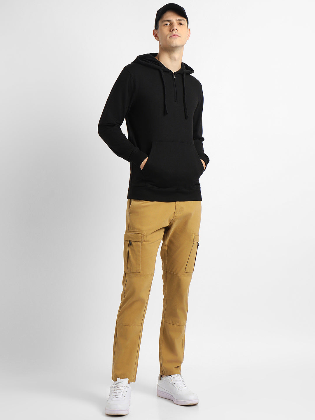 Men's Black Solid Hooded Sweatshirt