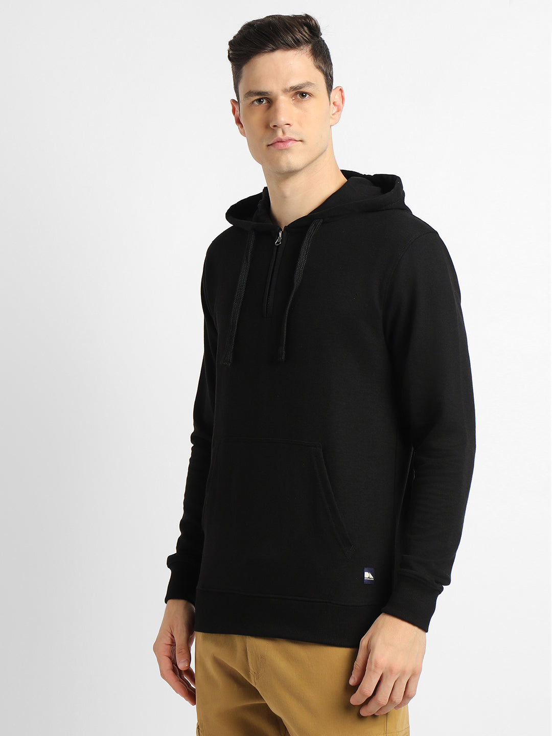 Men's Black Solid Hooded Sweatshirt