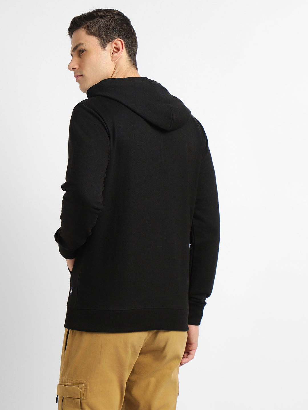 Men's Black Solid Hooded Sweatshirt