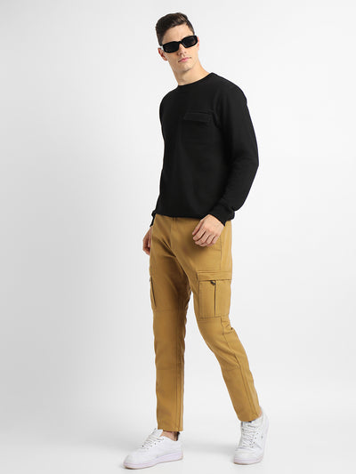 Men's Mock Neck Regular Fit Solid Patch Pocket Black Sweatshirt