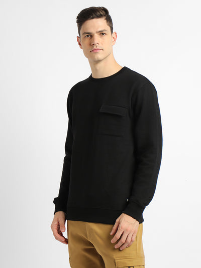 Dennis Lingo Men's Mock Neck Regular Fit Solid Patch Pocket Black Sweatshirt